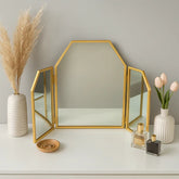 Decorative Gold Tri-Fold Vanity Mirror 86 x 58 cm | Fast UK Delivery